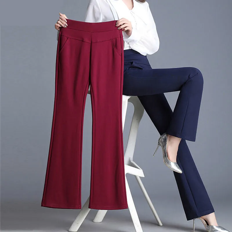 High Waist Flare Long Pants Drape Leg Women Slim Look Suits Stretchable Casual Pants