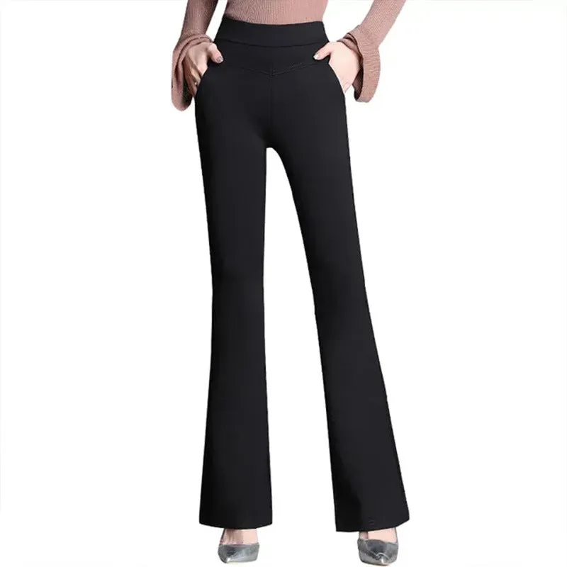 High Waist Flare Long Pants Drape Leg Women Slim Look Suits Stretchable Casual Pants