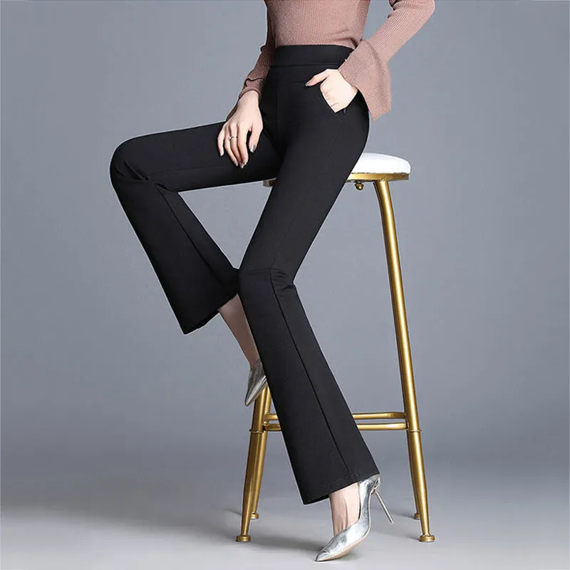 High Waist Flare Long Pants Drape Leg Women Slim Look Suits Stretchable Casual Pants