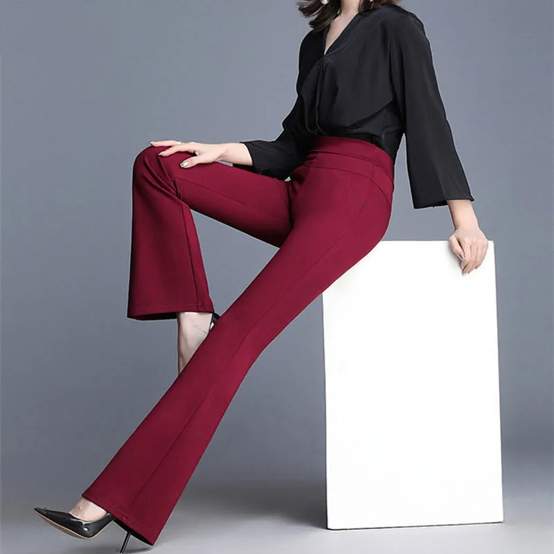 High Waist Flare Long Pants Drape Leg Women Slim Look Suits Stretchable Casual Pants