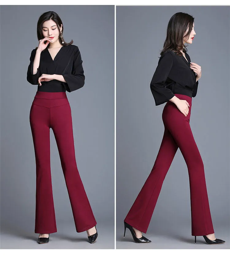 High Waist Flare Long Pants Drape Leg Women Slim Look Suits Stretchable Casual Pants