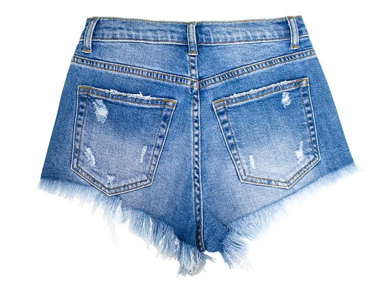 High Waist Holes Fringed Edges Shorts