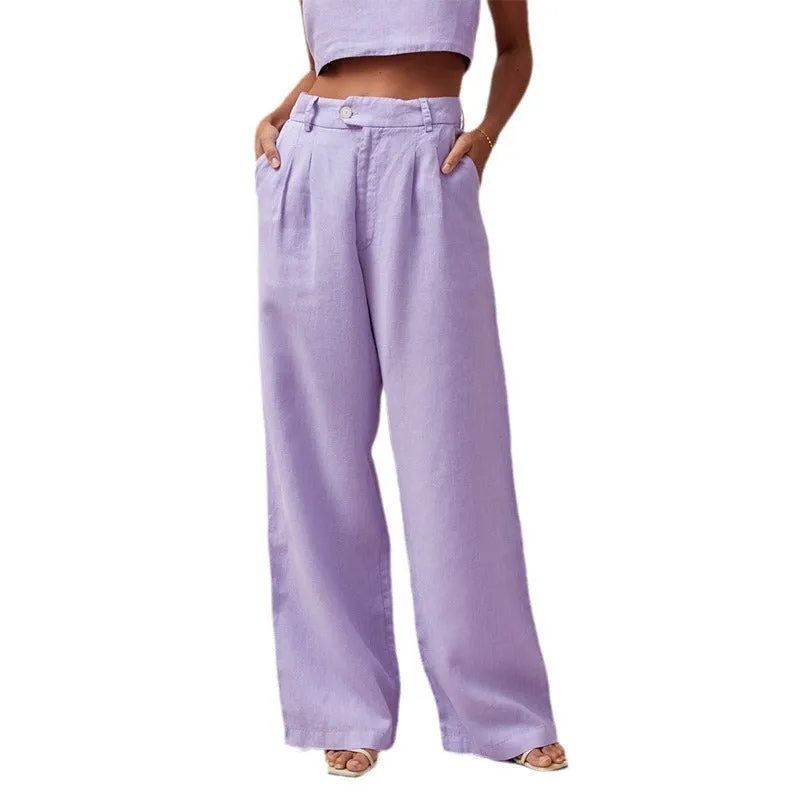 High Waist Solid Color Pleated Linen Pants (3 colors)