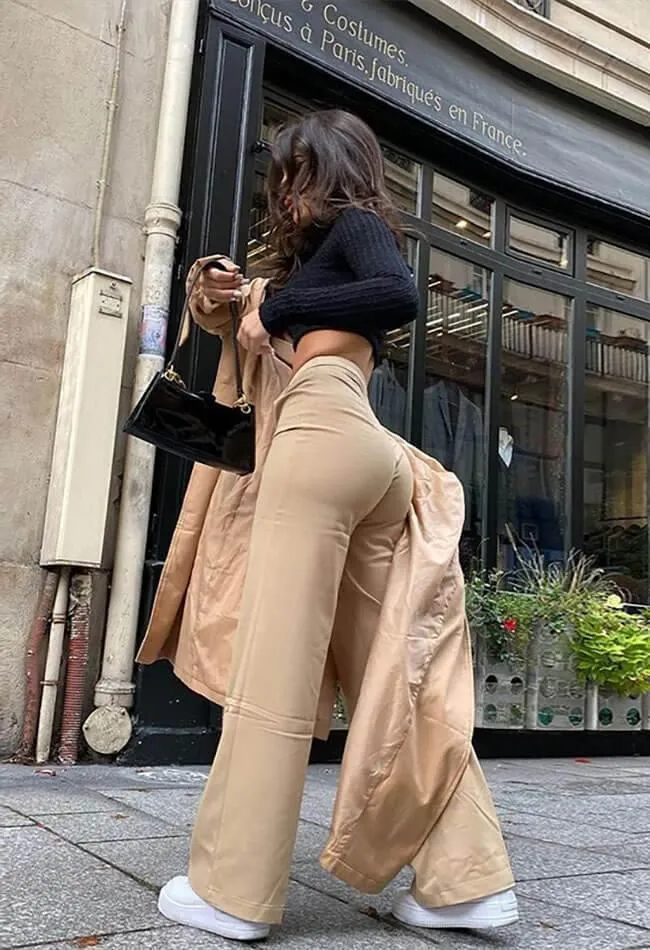 High Waist Solid Straight Pants