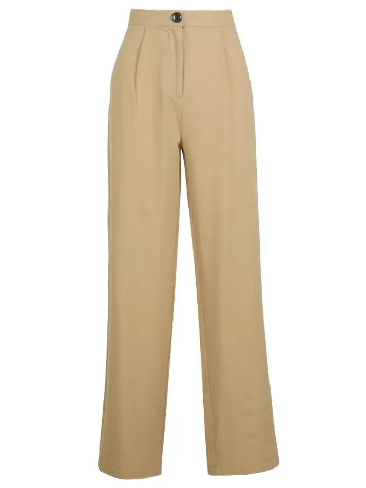 High Waist Solid Straight Pants