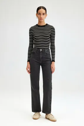 HIGH WAIST STRAIGHT FIT DENIM PANTS