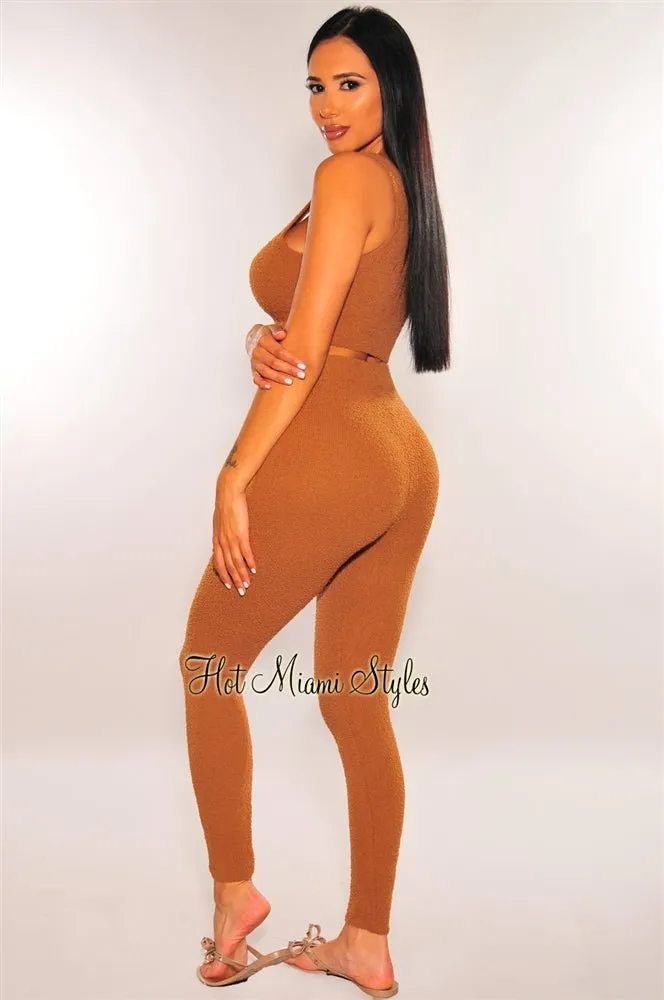 HMS Lounge: Toffee Fuzzy Tank High Waist Jogger Pants Two Piece Set