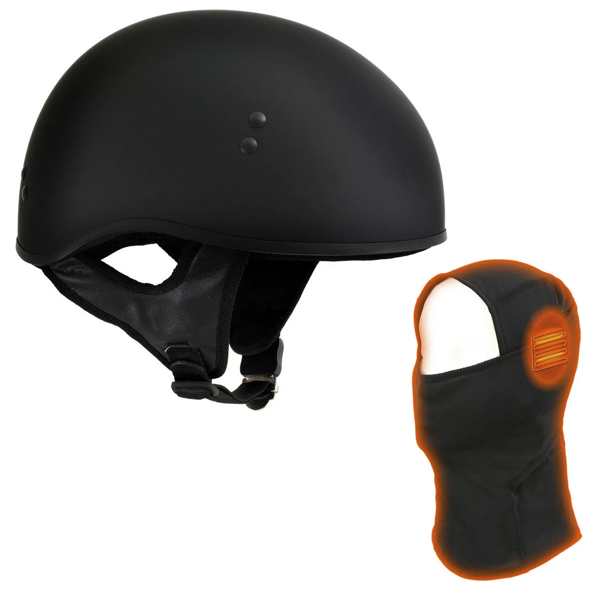 Hot Leathers T68-SP 'The O.G.' No Logo Flat Black DOT Unisex Half Helmet with MP7922FMSET Heated Balaclava Bundle