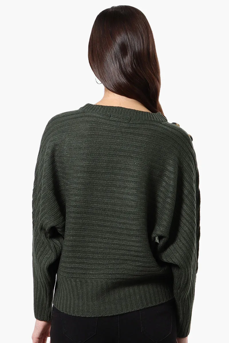 International INC Company Button Shoulder Pullover Sweater - Olive