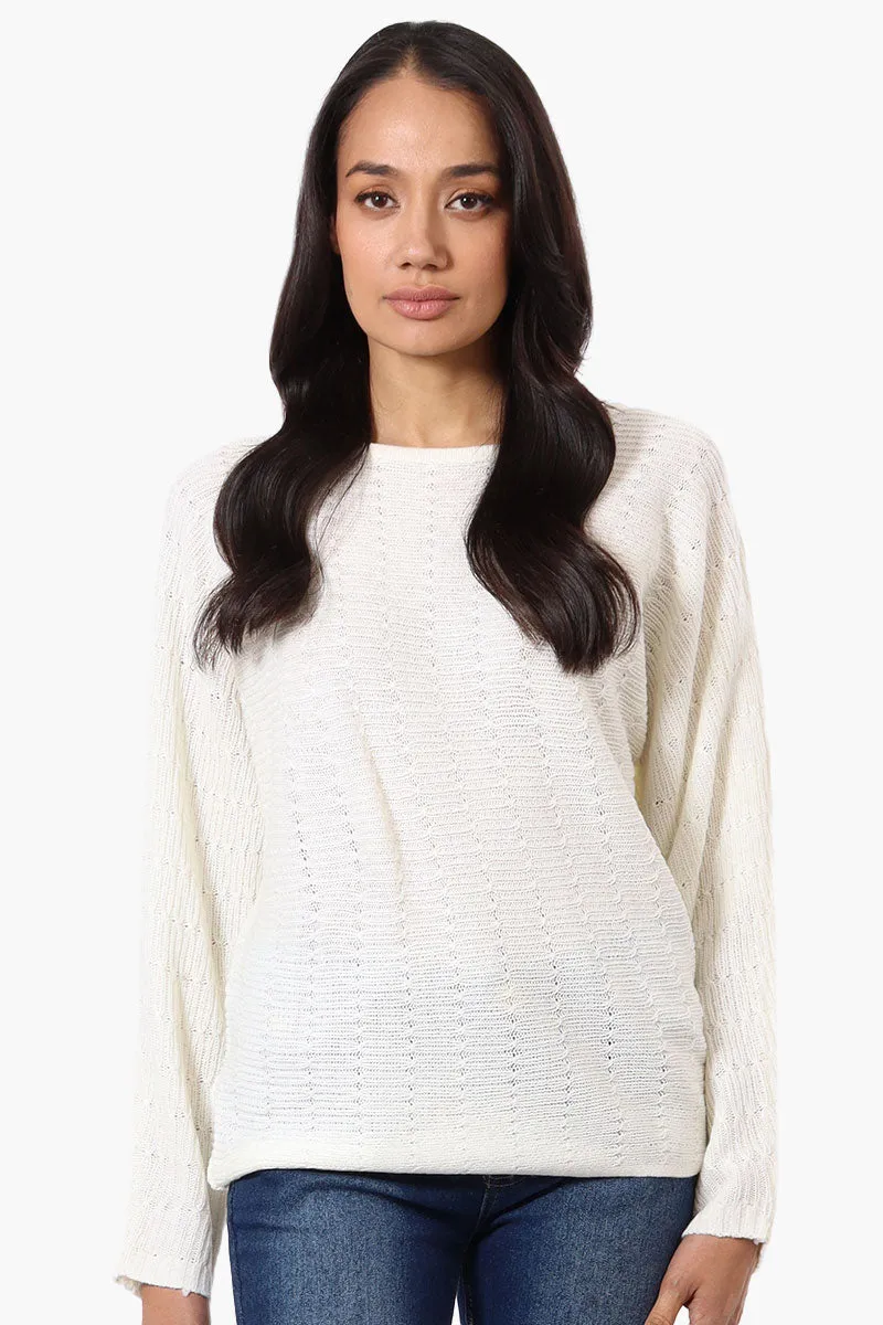 International INC Company Cable Knit Boat Neck Pullover Sweater - White