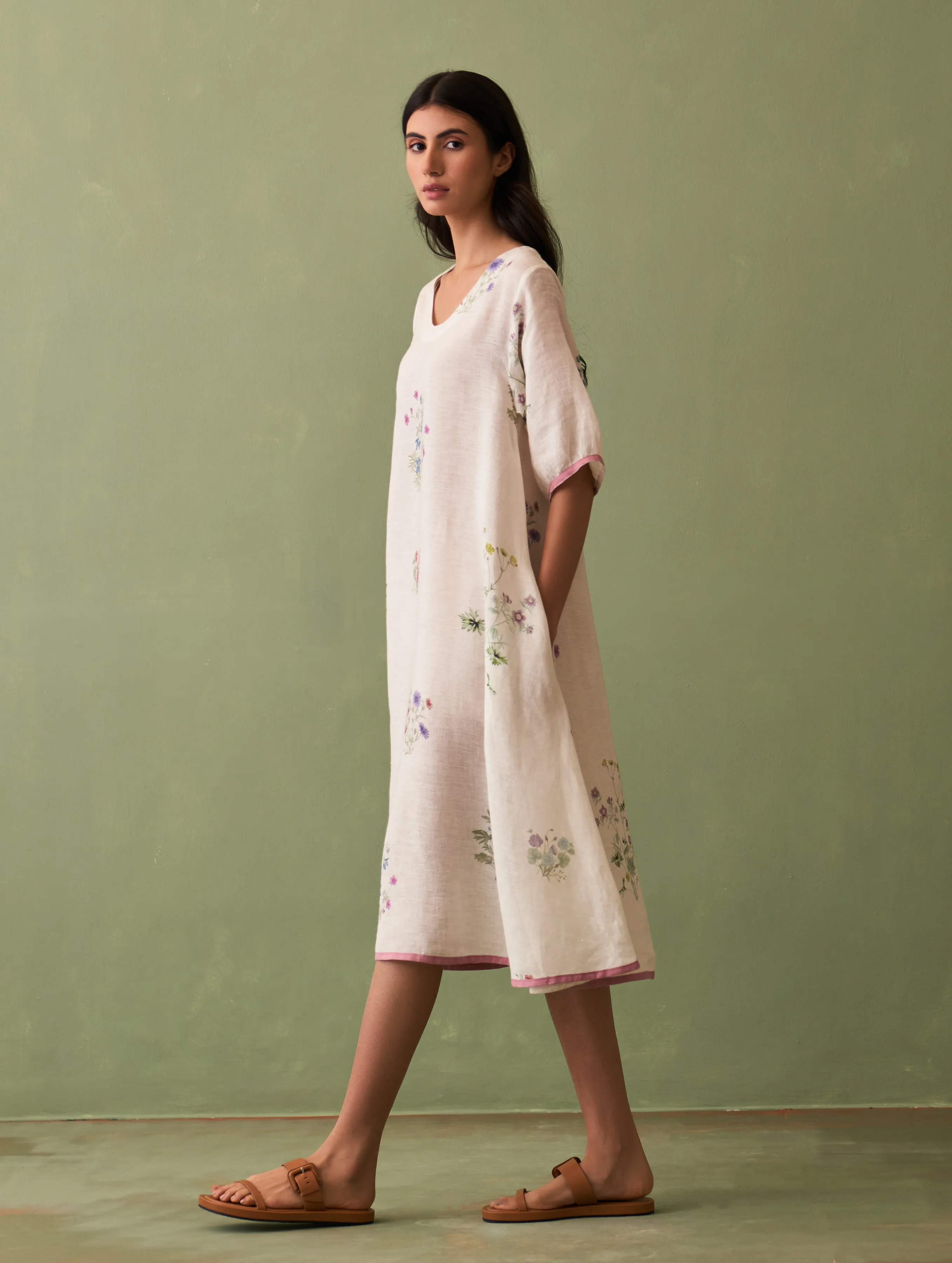 Kanami Botanical Linen Dress - Ivory