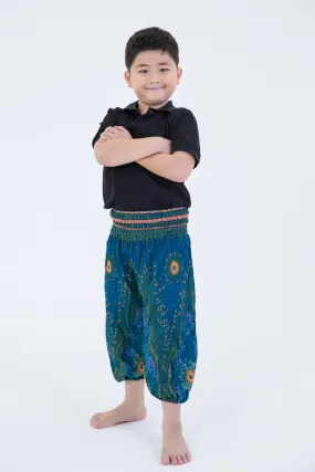 Kids Peacock Eye Harem Pants in Turquoise