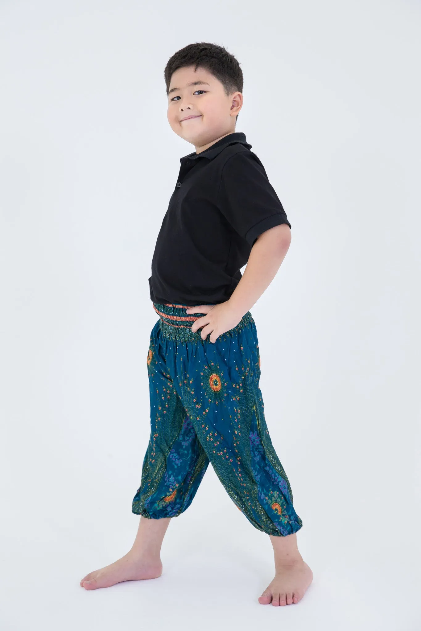 Kids Peacock Eye Harem Pants in Turquoise