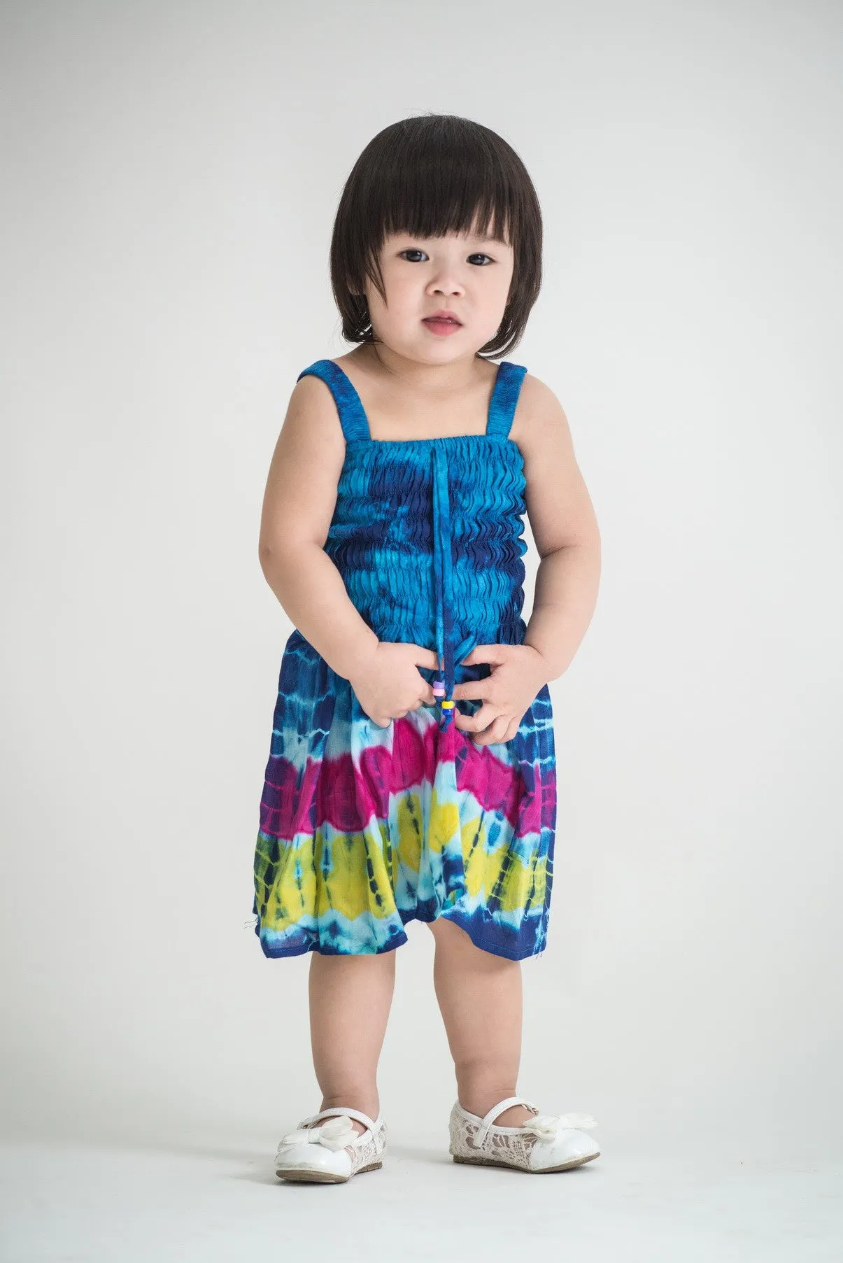 Kids Tie Dye Smock Dress in Dark Blue