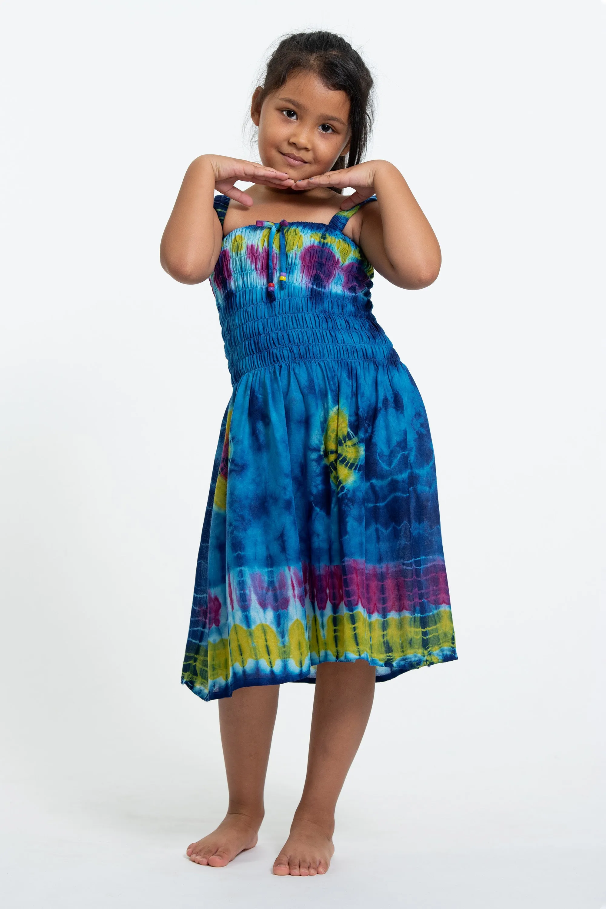 Kids Tie Dye Smock Dress in Dark Blue