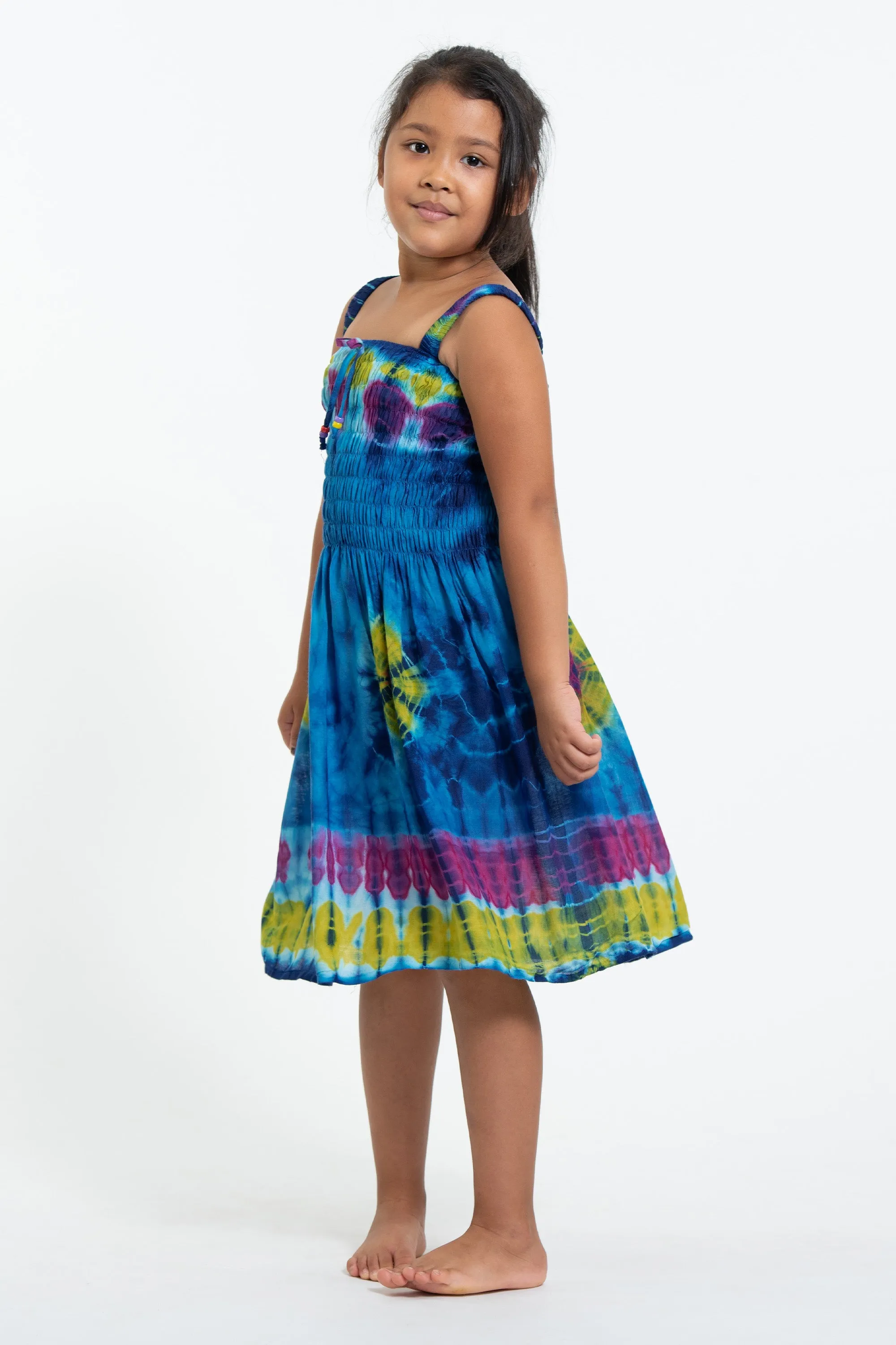 Kids Tie Dye Smock Dress in Dark Blue