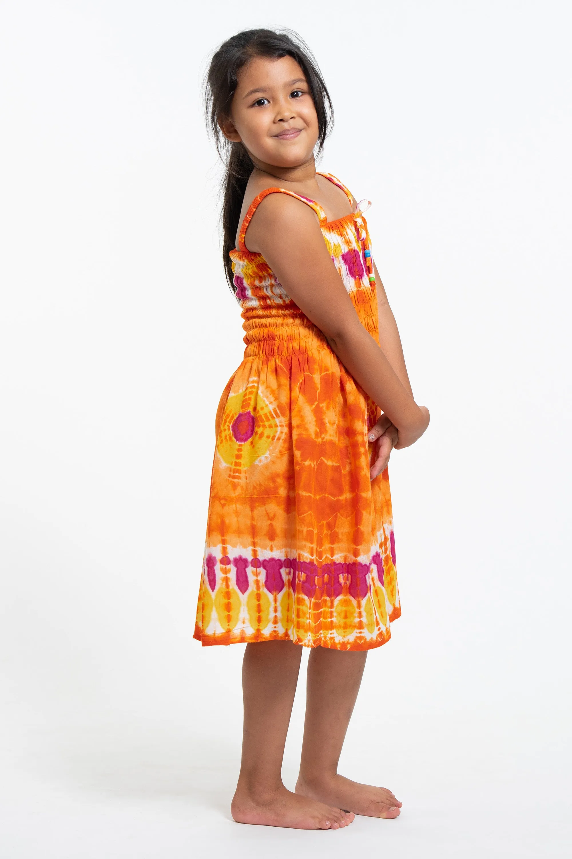 Kids Tie Dye Smock Dress in Orange