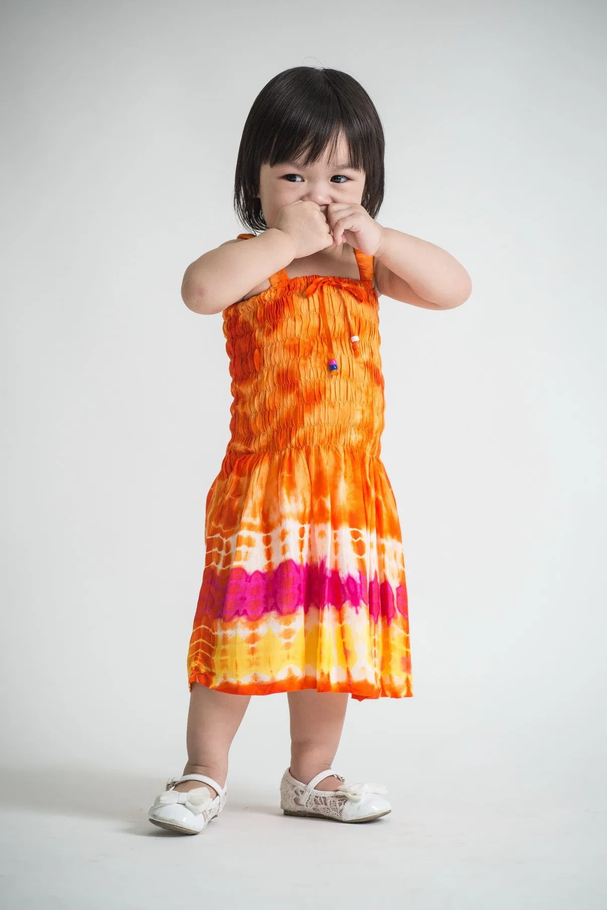 Kids Tie Dye Smock Dress in Orange