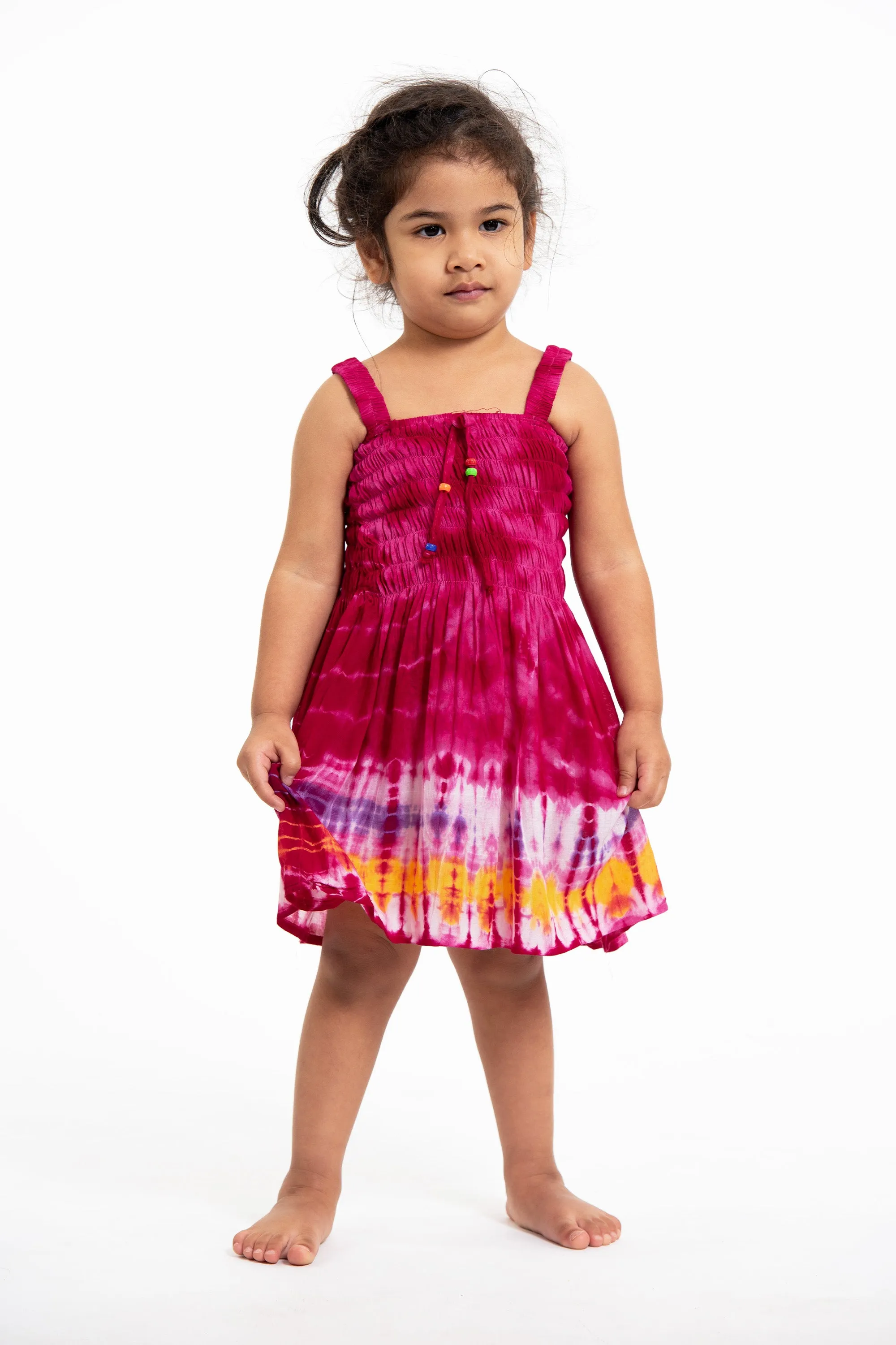 Kids Tie Dye Smock Dress in Pink