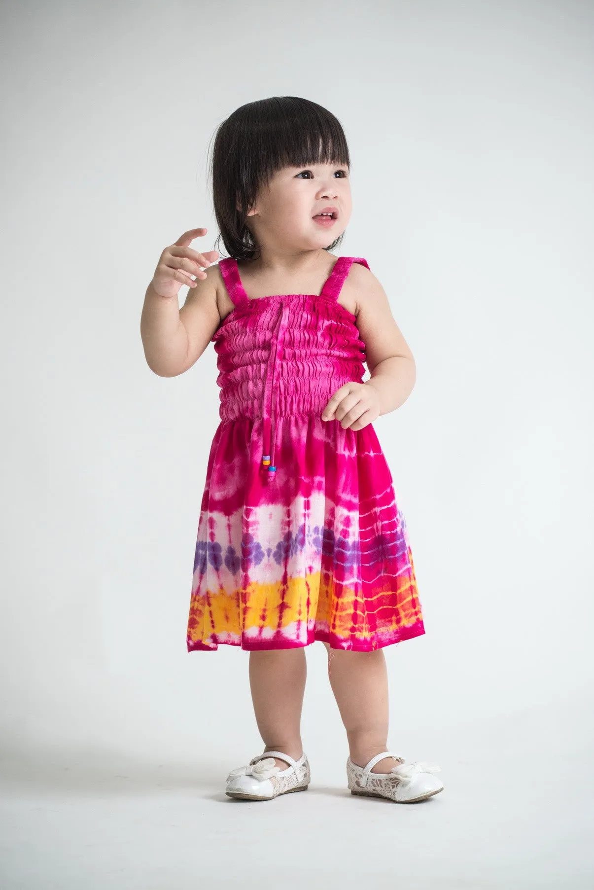 Kids Tie Dye Smock Dress in Pink