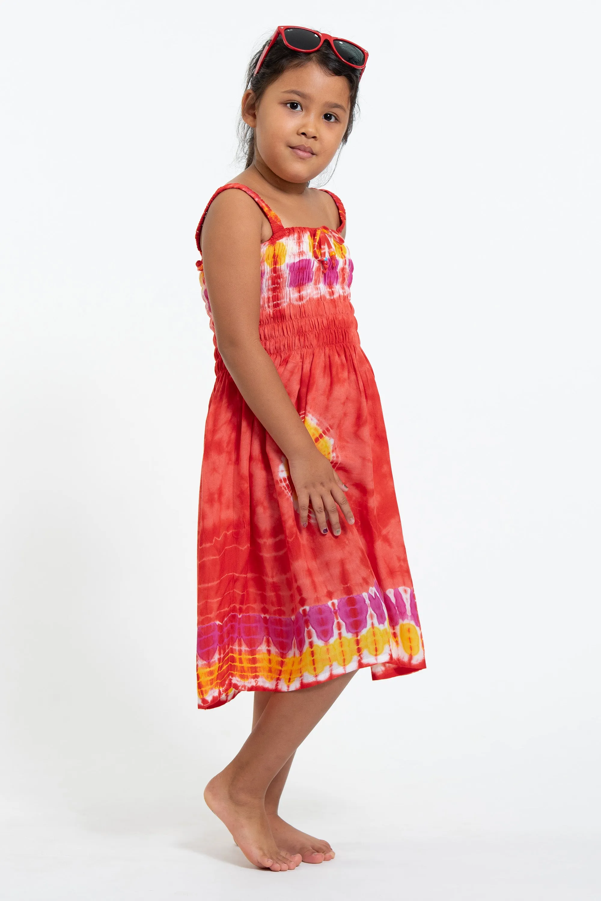 Kids Tie Dye Smock Dress in Red