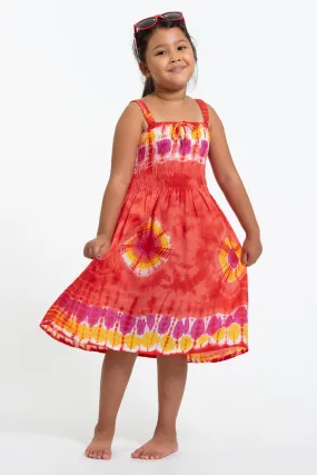 Kids Tie Dye Smock Dress in Red