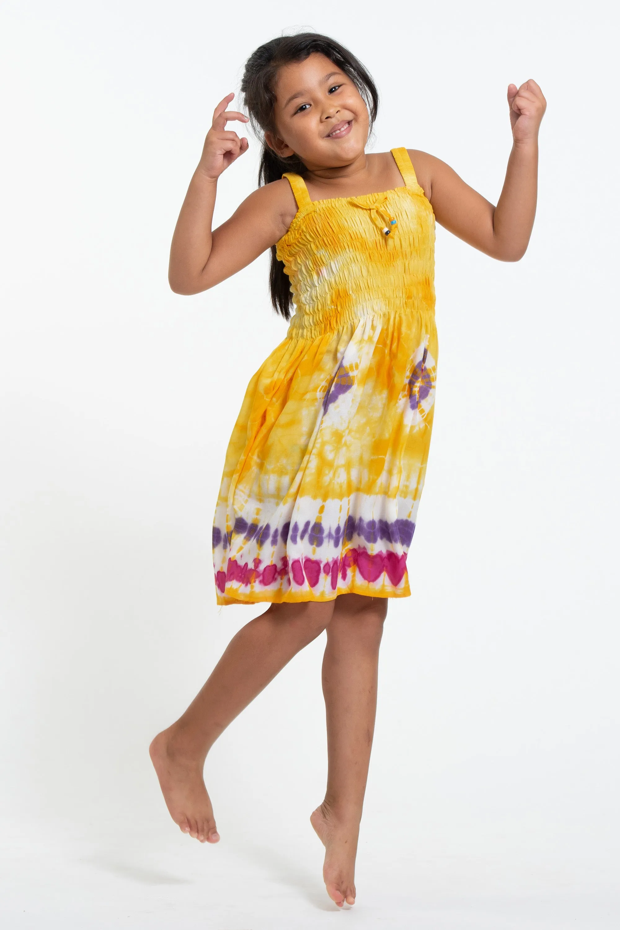 Kids Tie Dye Smock Dress in Yellow