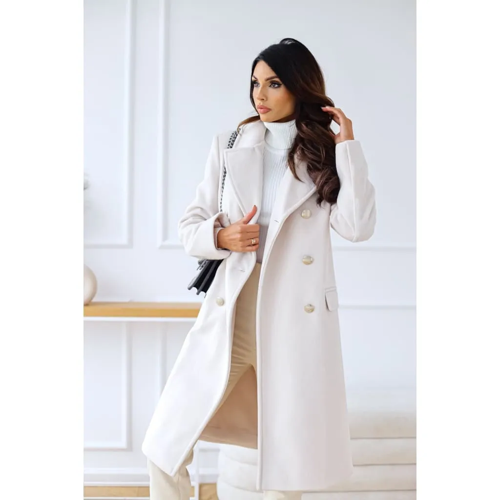 Lapel Collar Button Decor Longline Double Breasted Wool-Mix Coat