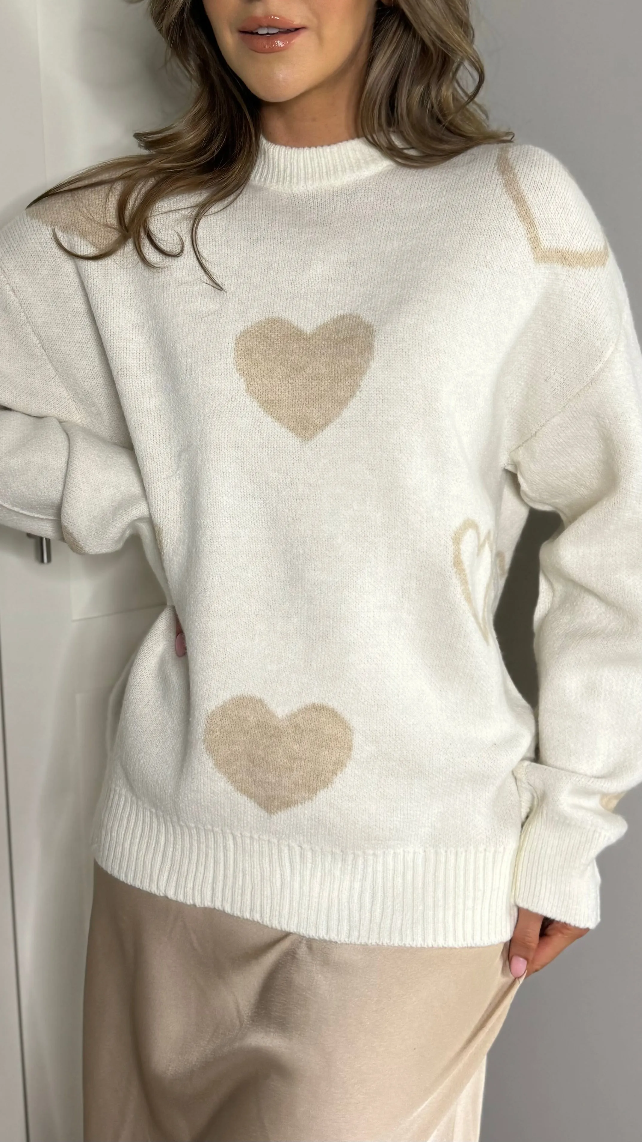 Leonie Cream Heart Printed Jumper