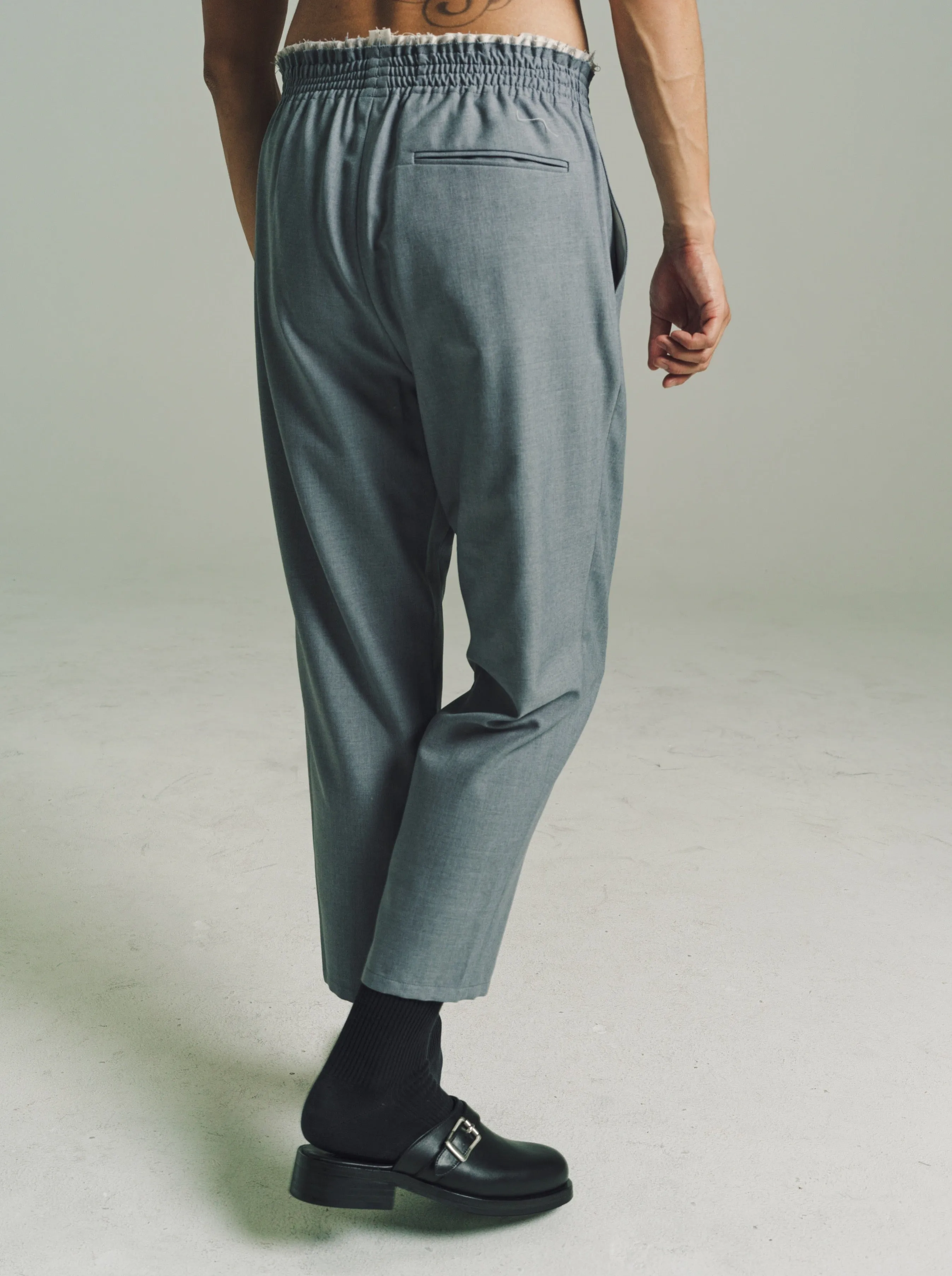 Light Grey Blue Wool Twill Grandma Pants