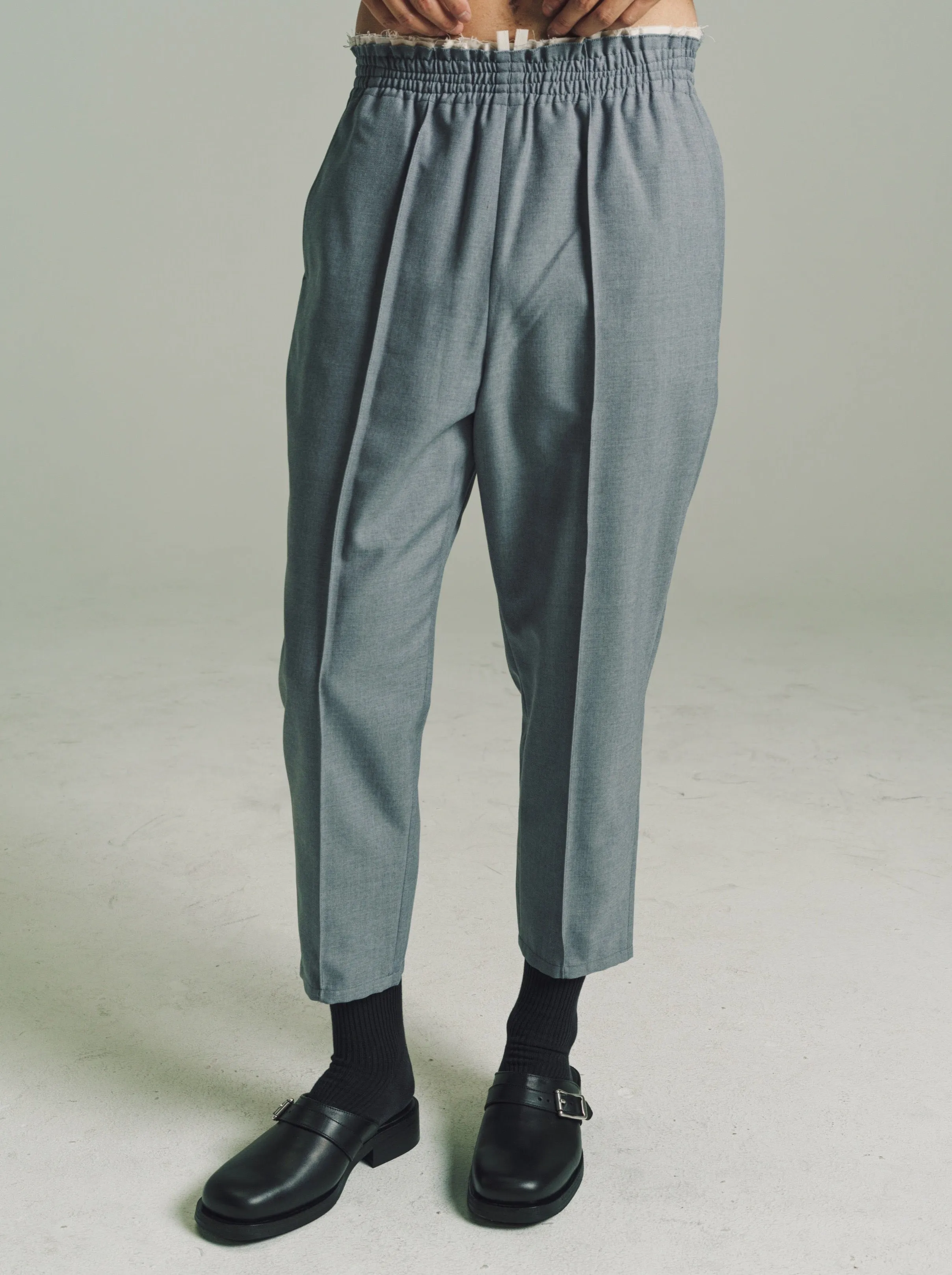 Light Grey Blue Wool Twill Grandma Pants