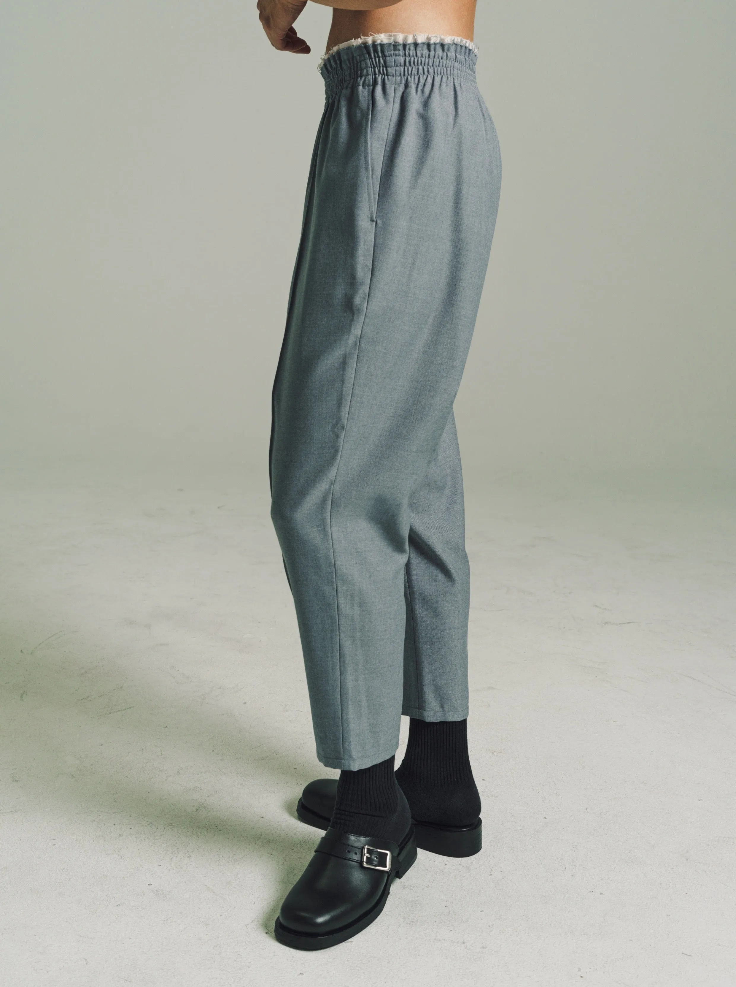 Light Grey Blue Wool Twill Grandma Pants