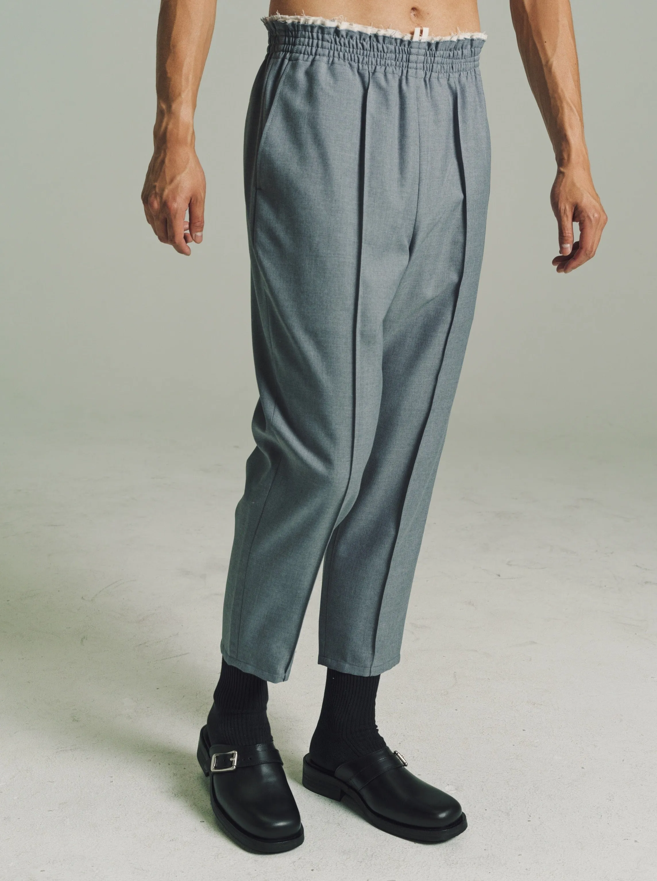 Light Grey Blue Wool Twill Grandma Pants