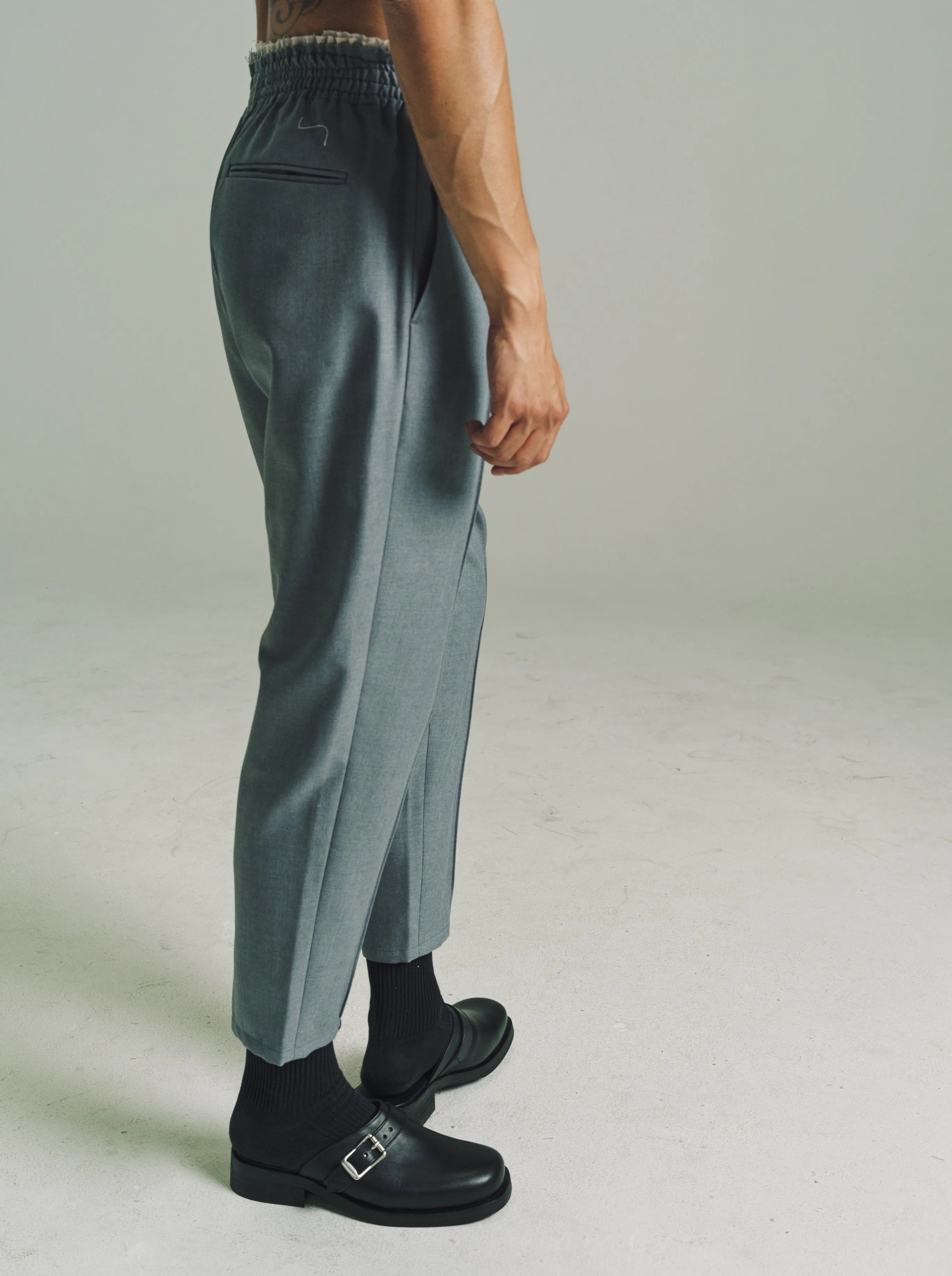 Light Grey Blue Wool Twill Grandma Pants