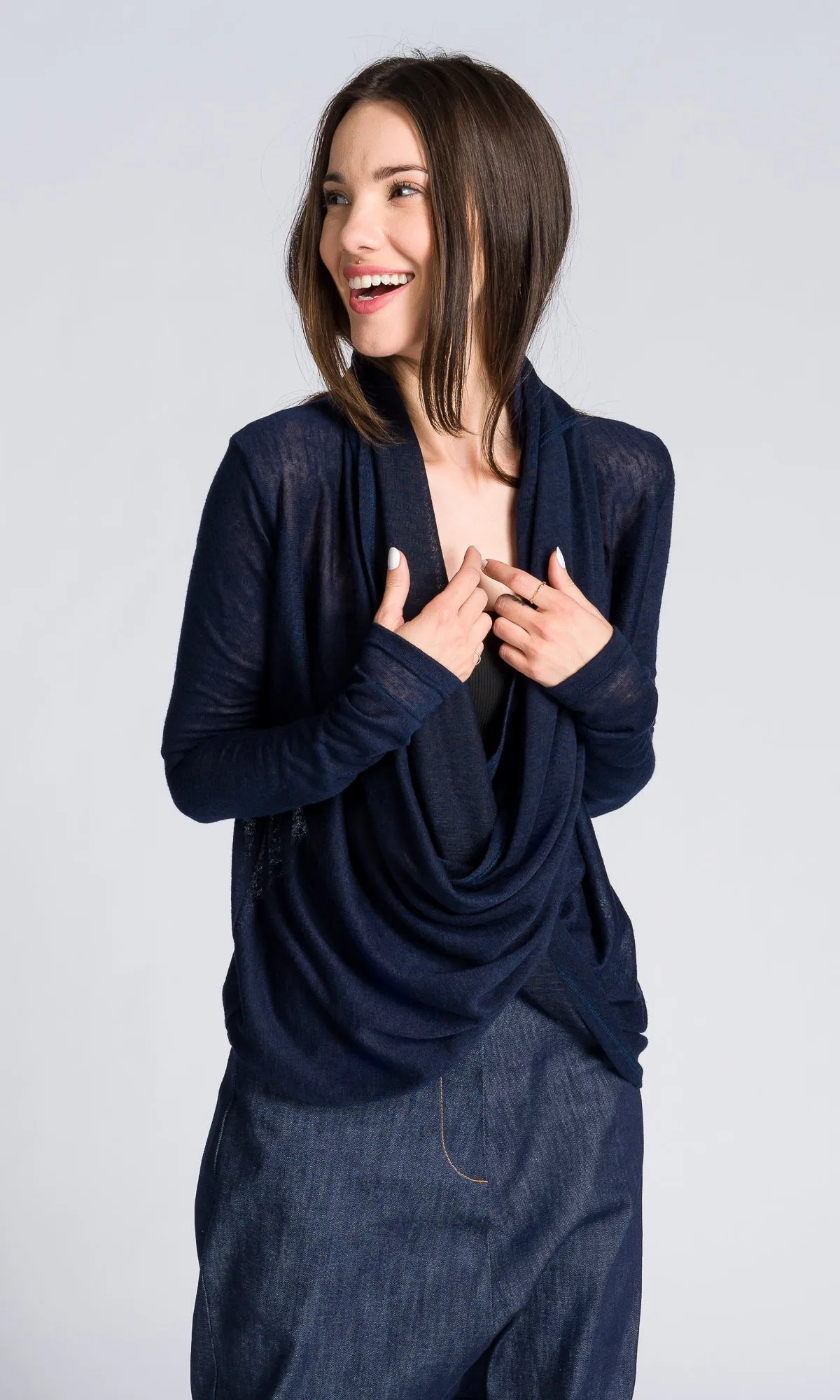 Long-sleeve Top with Long Draped Front