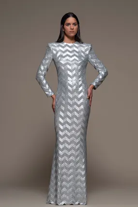 Long-Sleeved Dress with Zigzag Lines