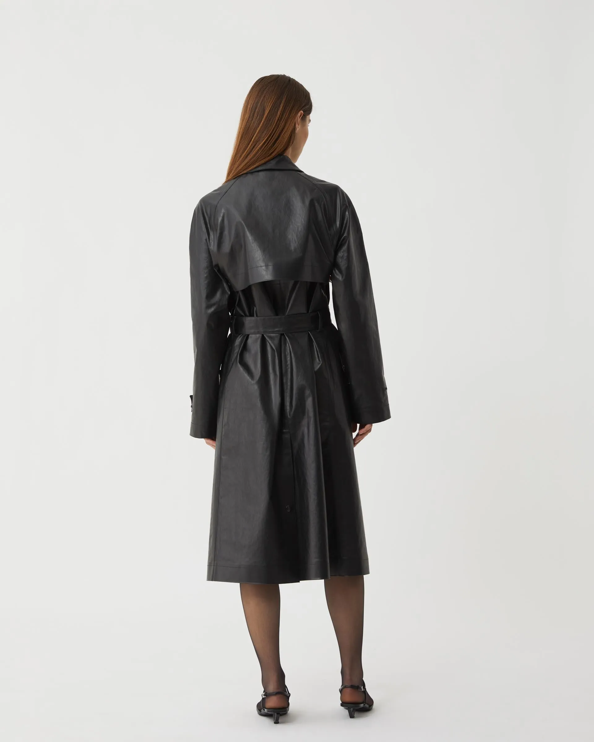 Madeleine Trench in Coated Cotton, Black