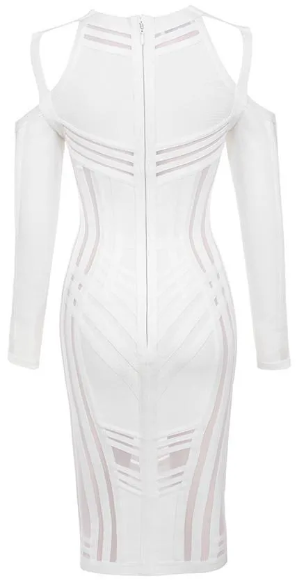 'Madrina' White Bandage Cold Shoulder Dress