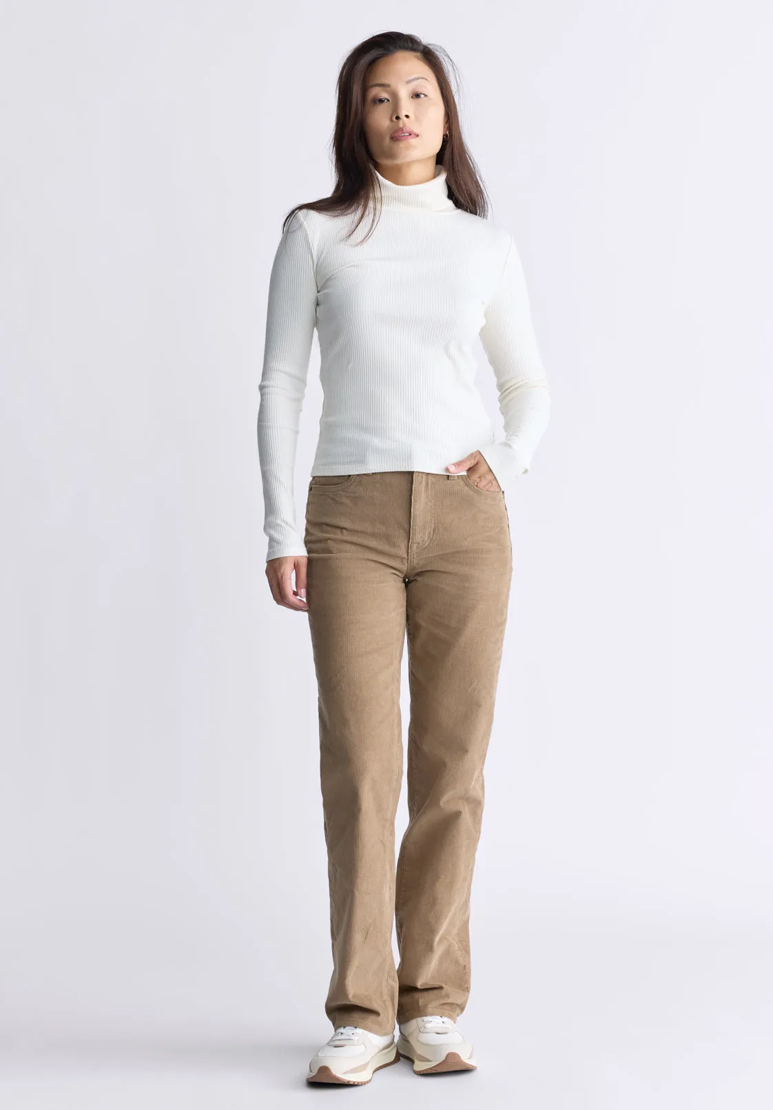 Mavra Women's Ribbed Turtleneck Top, Egret White - KT0164F