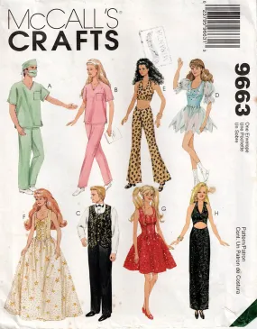 McCall's 9663 Ken & Barbie Doll Clothes & Wedding Dress 1990s Vintage Sewing Pattern for 11 1/2 Inch Teen Dolls