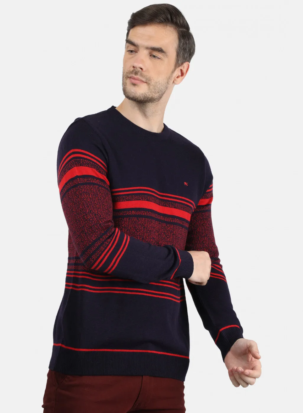 Men Blue & Red Solid Pullover