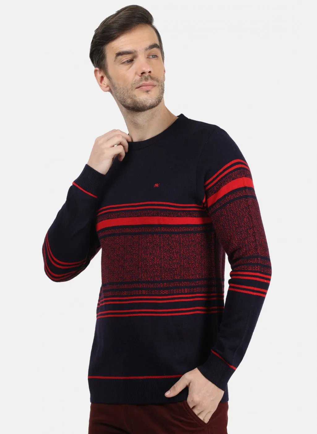 Men Blue & Red Solid Pullover