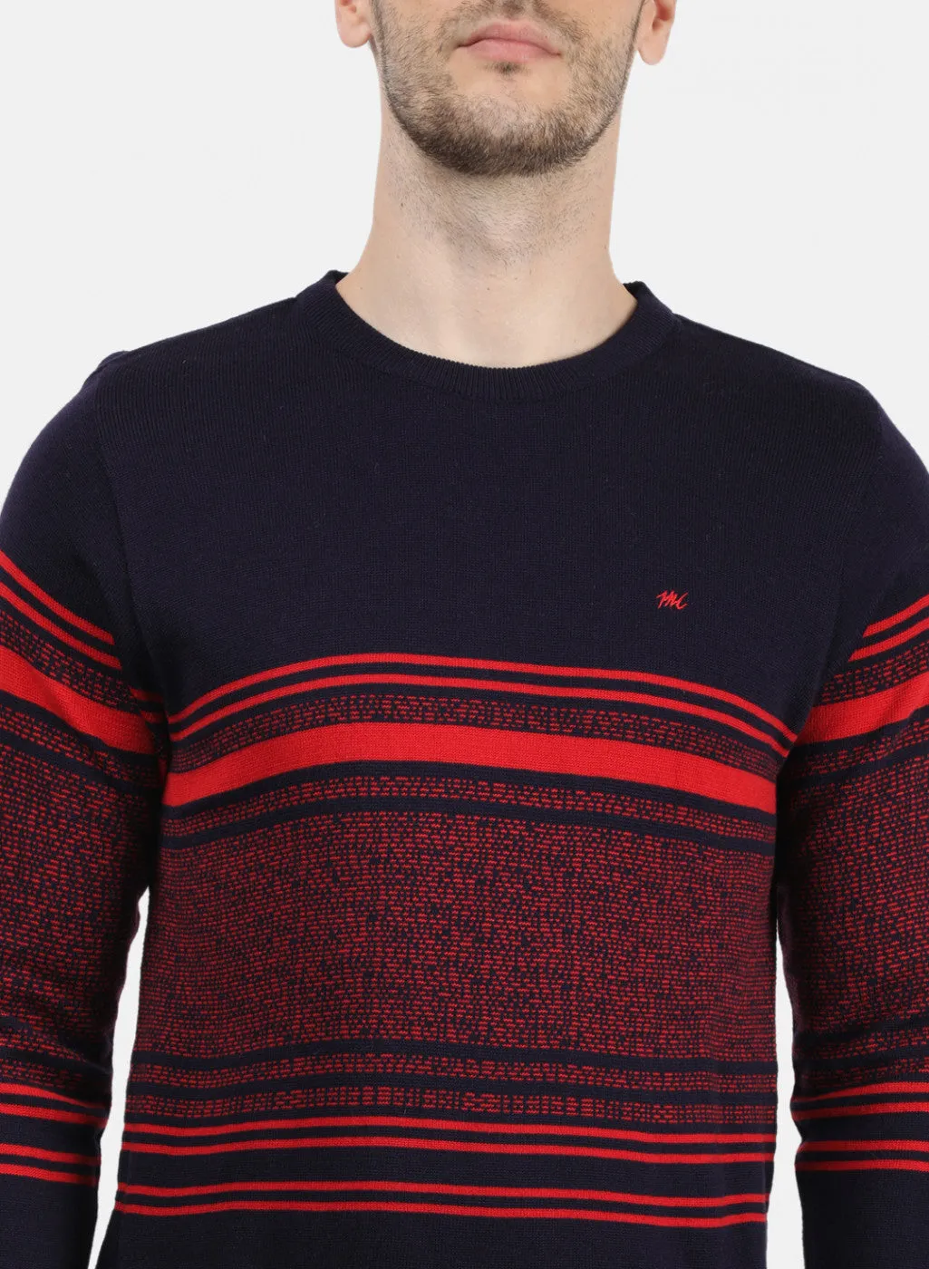 Men Blue & Red Solid Pullover