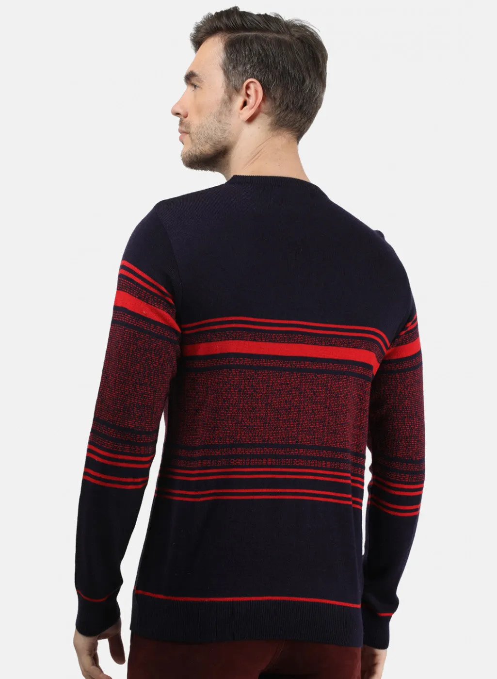 Men Blue & Red Solid Pullover