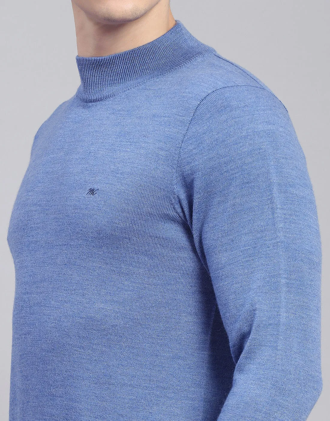 Men Blue Solid Turtle Neck Full Sleeve Pullover