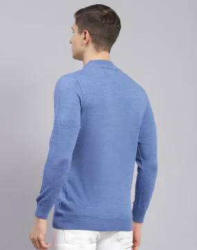 Men Blue Solid Turtle Neck Full Sleeve Pullover