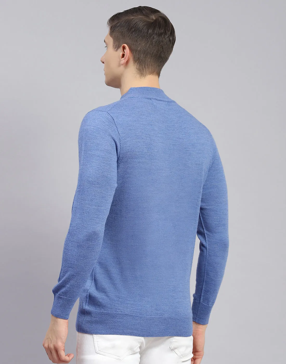 Men Blue Solid Turtle Neck Full Sleeve Pullover