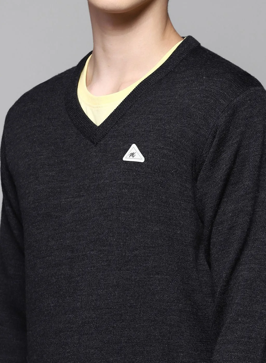 Men Grey Solid Pure wool Pullover