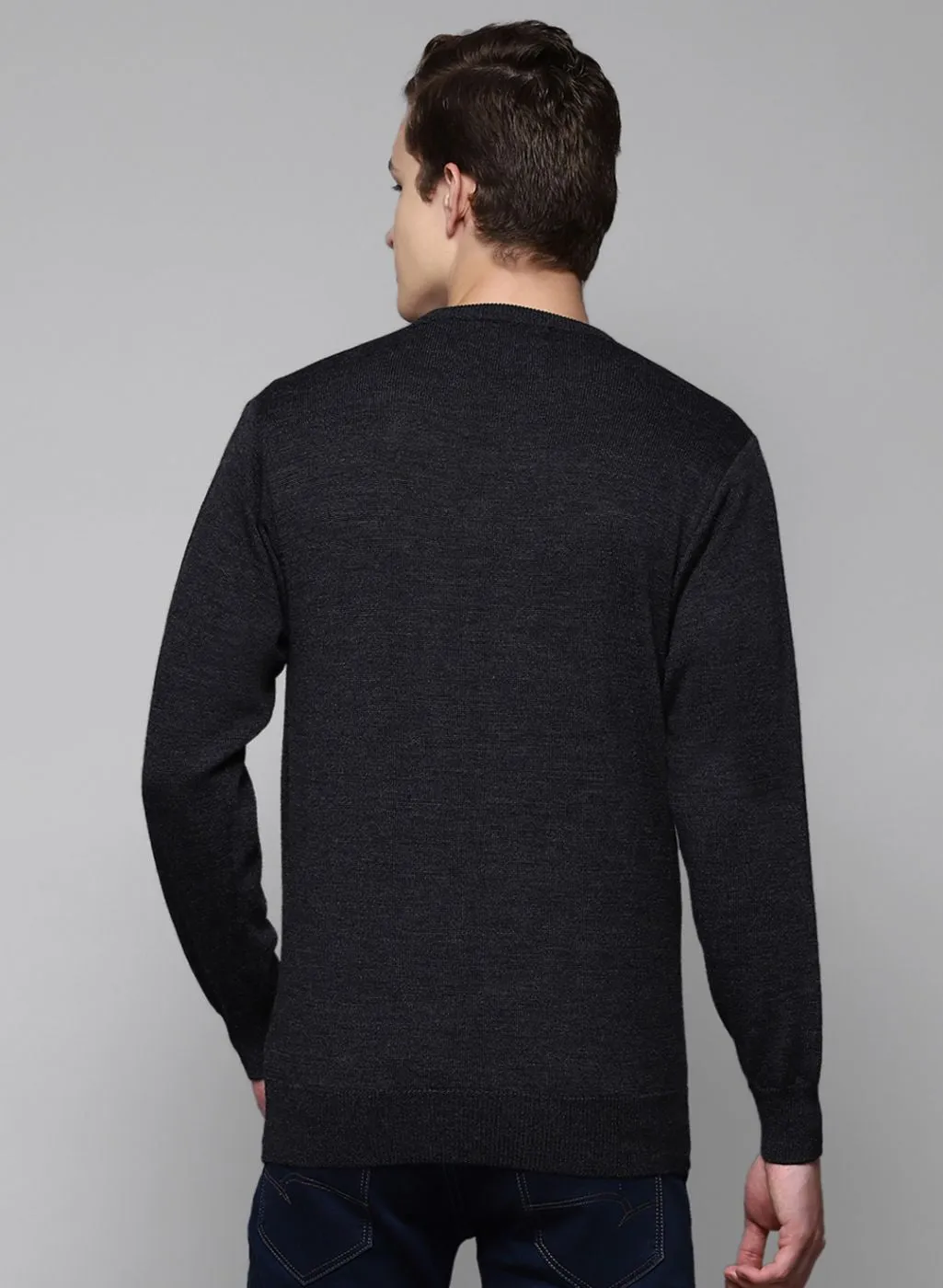 Men Grey Solid Pure wool Pullover