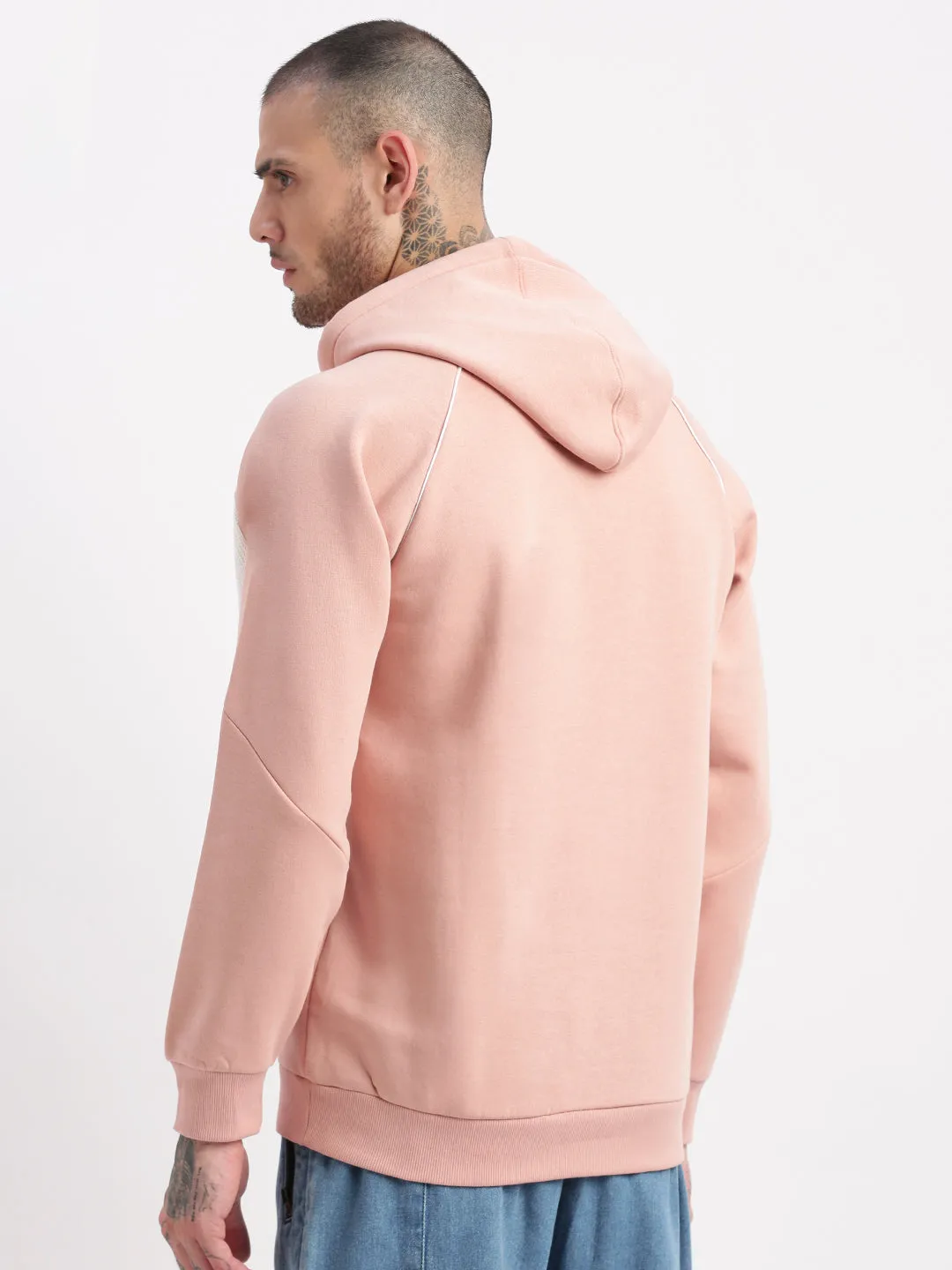 Men Peach Graphic Hooded Pullover